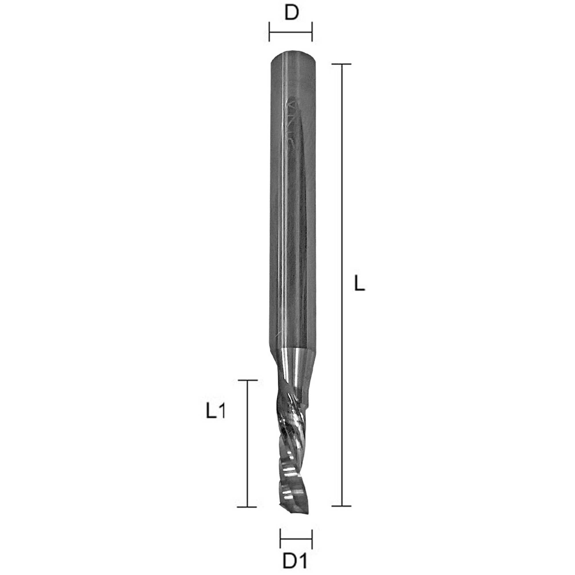 Fresa helicoidal de aresta única com hélice de impulso modelo Z1-6X4X60/12